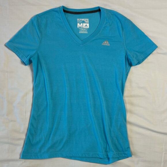 Adidas Women's Medium Ultimate Tee Blue V-Neck Short Sleeve T-Shirt - Picture 2 of 4
